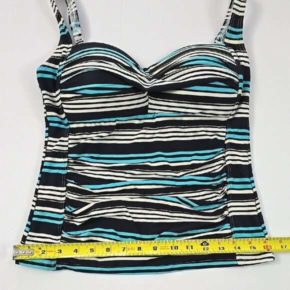 Bond-Eye Australia Women's Teal Black Striped Tankini Swim Top Padded Cups Sz 8 - Picture 14 of 16
